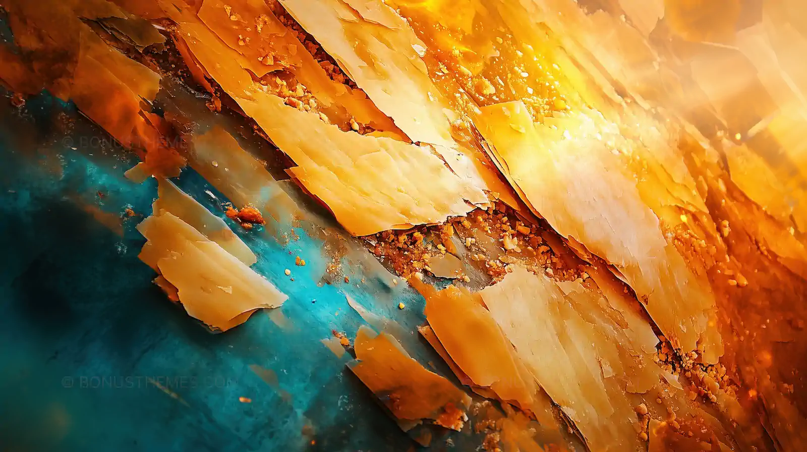 Abstract Golden Amber and Teal Organic Texture | AI Background Image