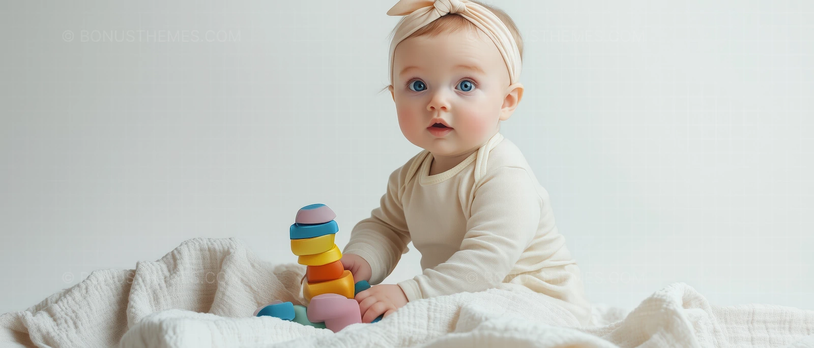 Adorable Baby Playing with Colorful Montessori Stacking Toys | AI Image