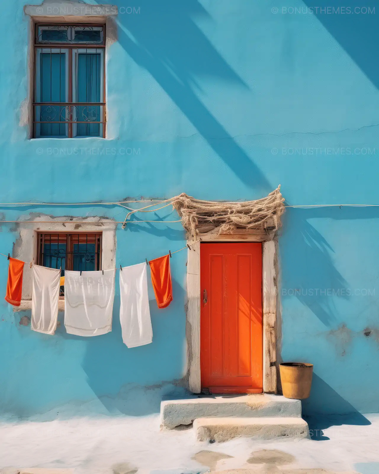 Traditional Aegean Island House | White Walls & Blue Shutters AI Travel Image