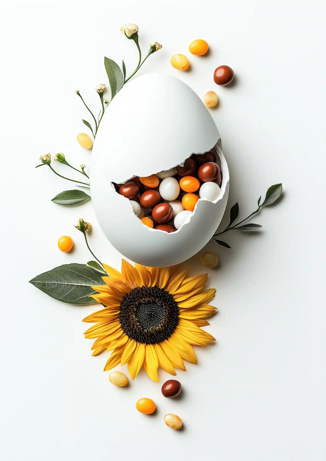 Artistic Easter Egg with Sunflower and Candies | Modern Spring Harvest AI Generated Image