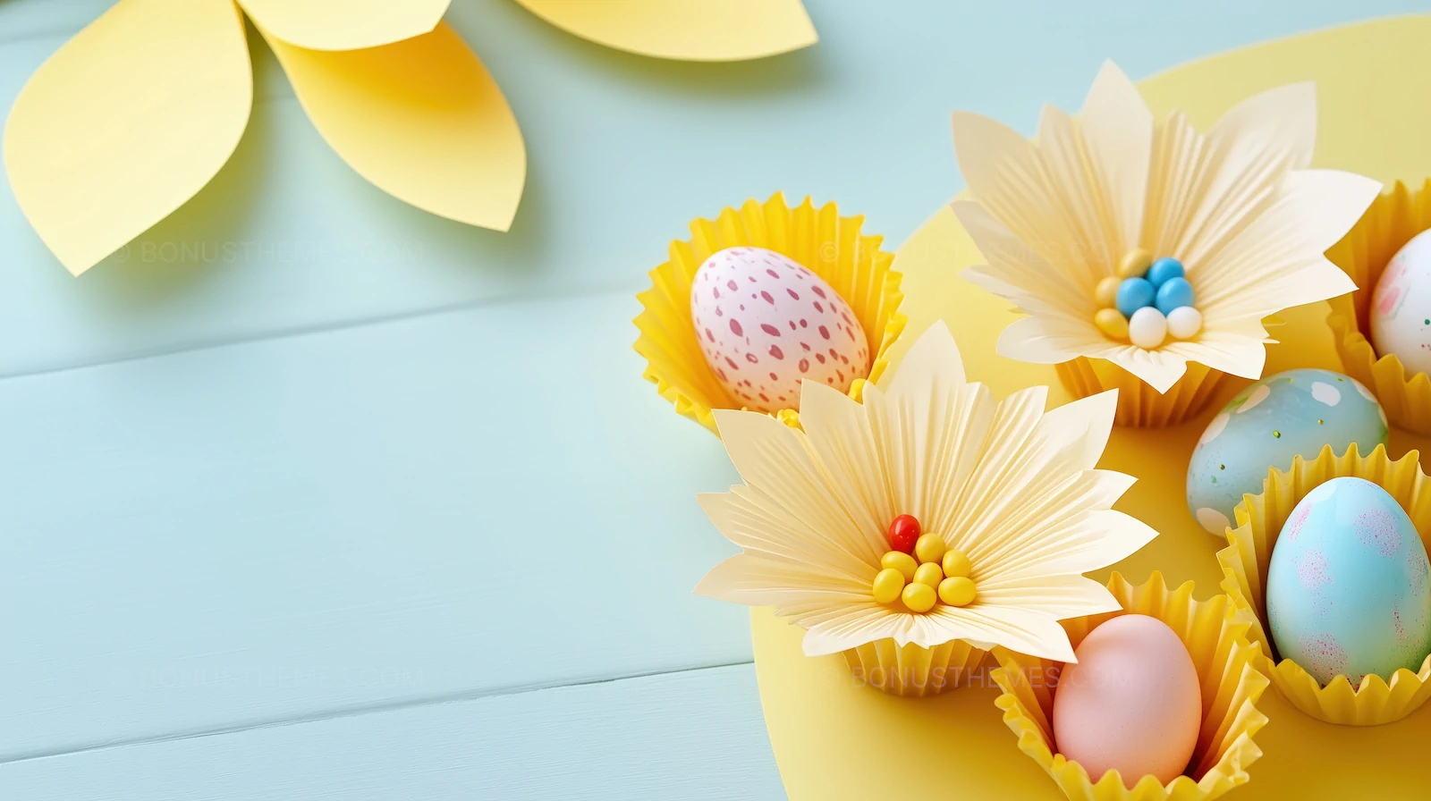 Artistic Easter Eggs in Floral Liners | Creative Spring Holiday AI Generated Graphic