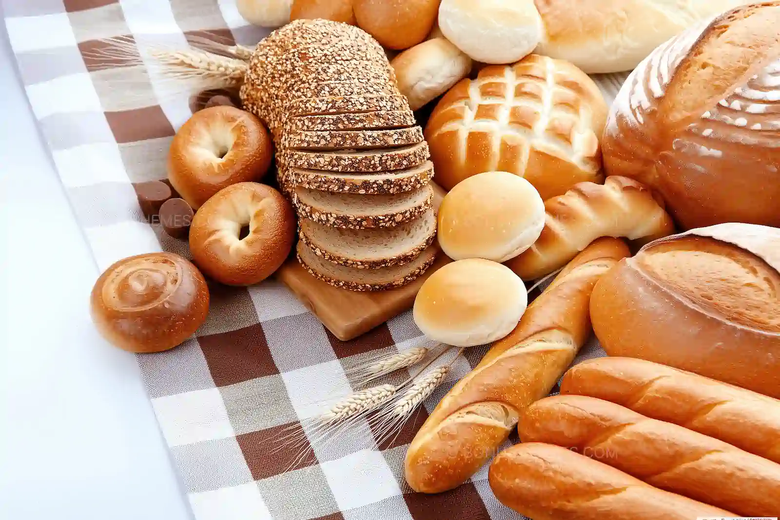 Assorted Artisan Breads and Pastries on Checkered Tablecloth | AI Food Photography