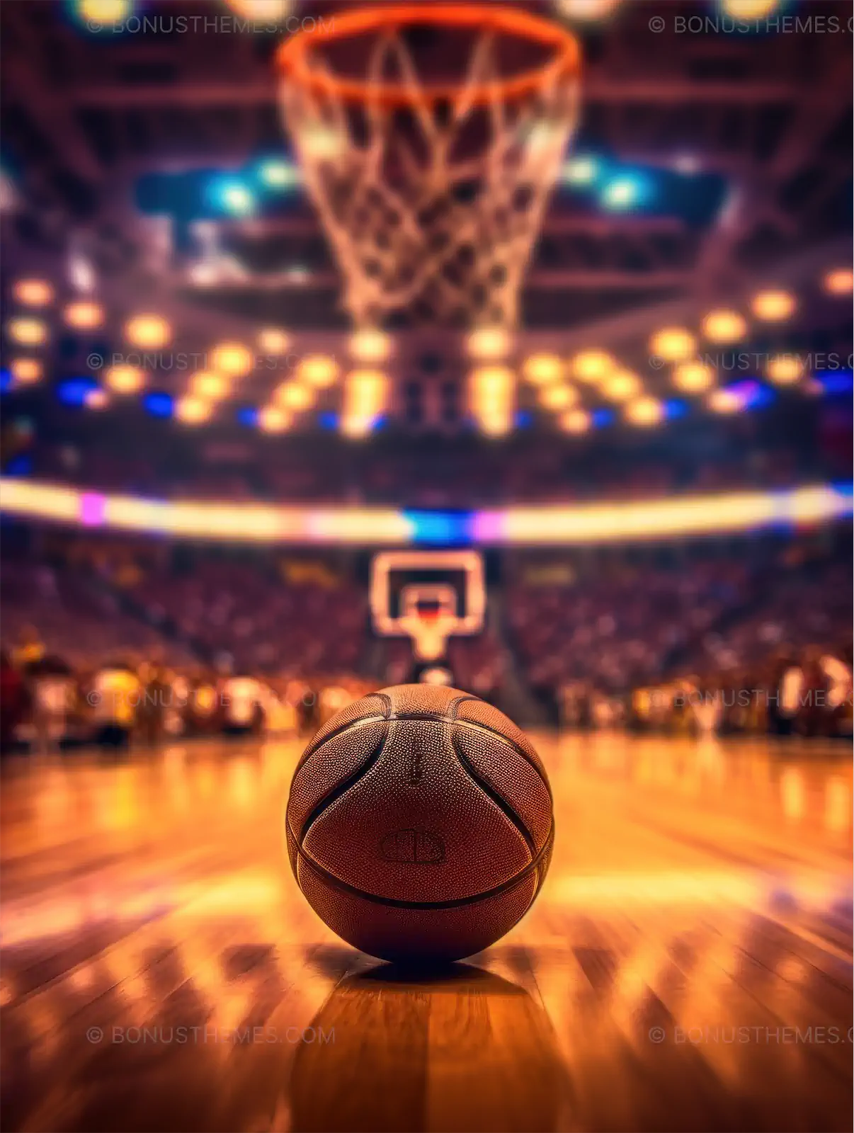 Official Basketball Resting on a Professional Stadium Court | Authentic AI Generated Sports Action Image