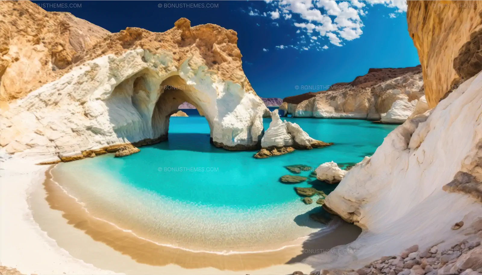 Beautiful Beach with Blue Ocean, White Rocks, and Cliffs - AI Generated Landscape Image