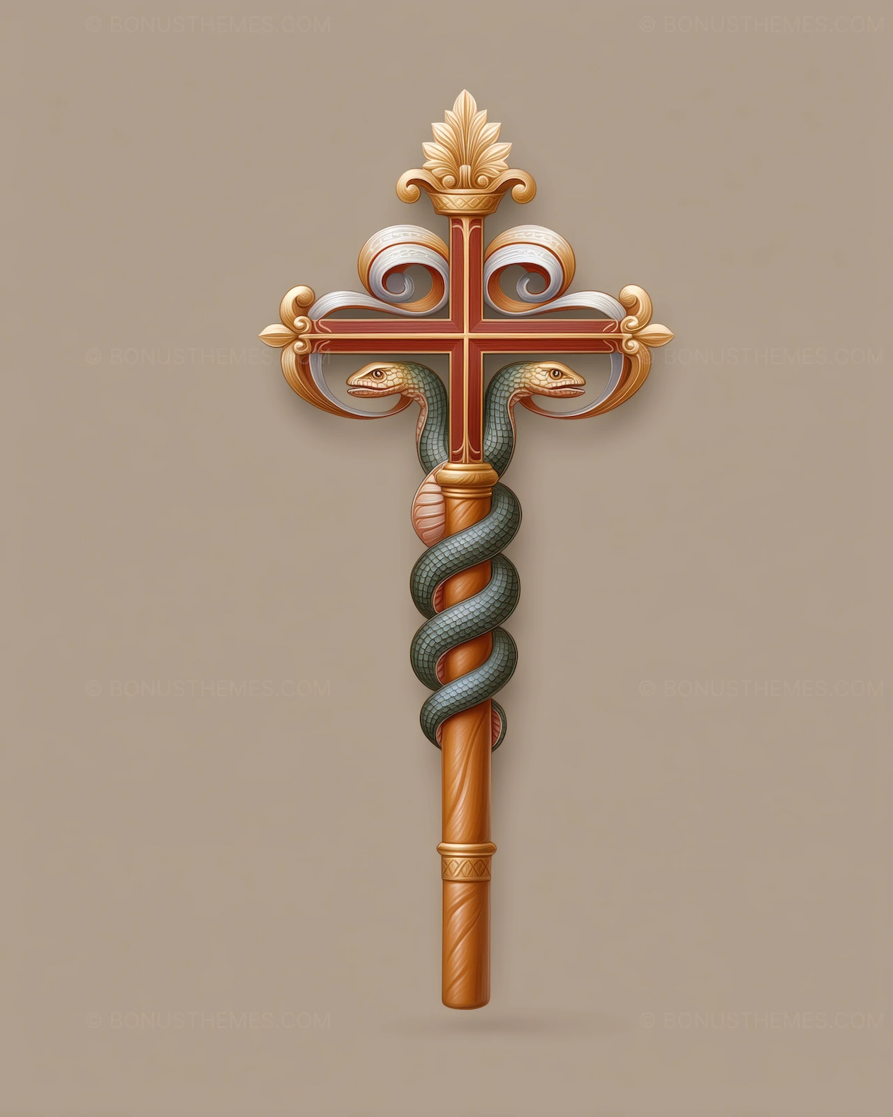 Bishop’s Crosier Staff with Serpents and Cross - Pastoral Authority | AI Image