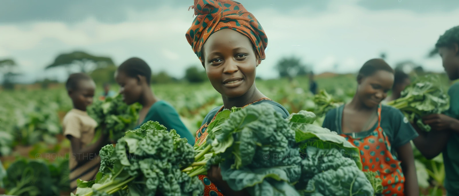 Bountiful Harvest | African Women Gathering Vegetables AI Image