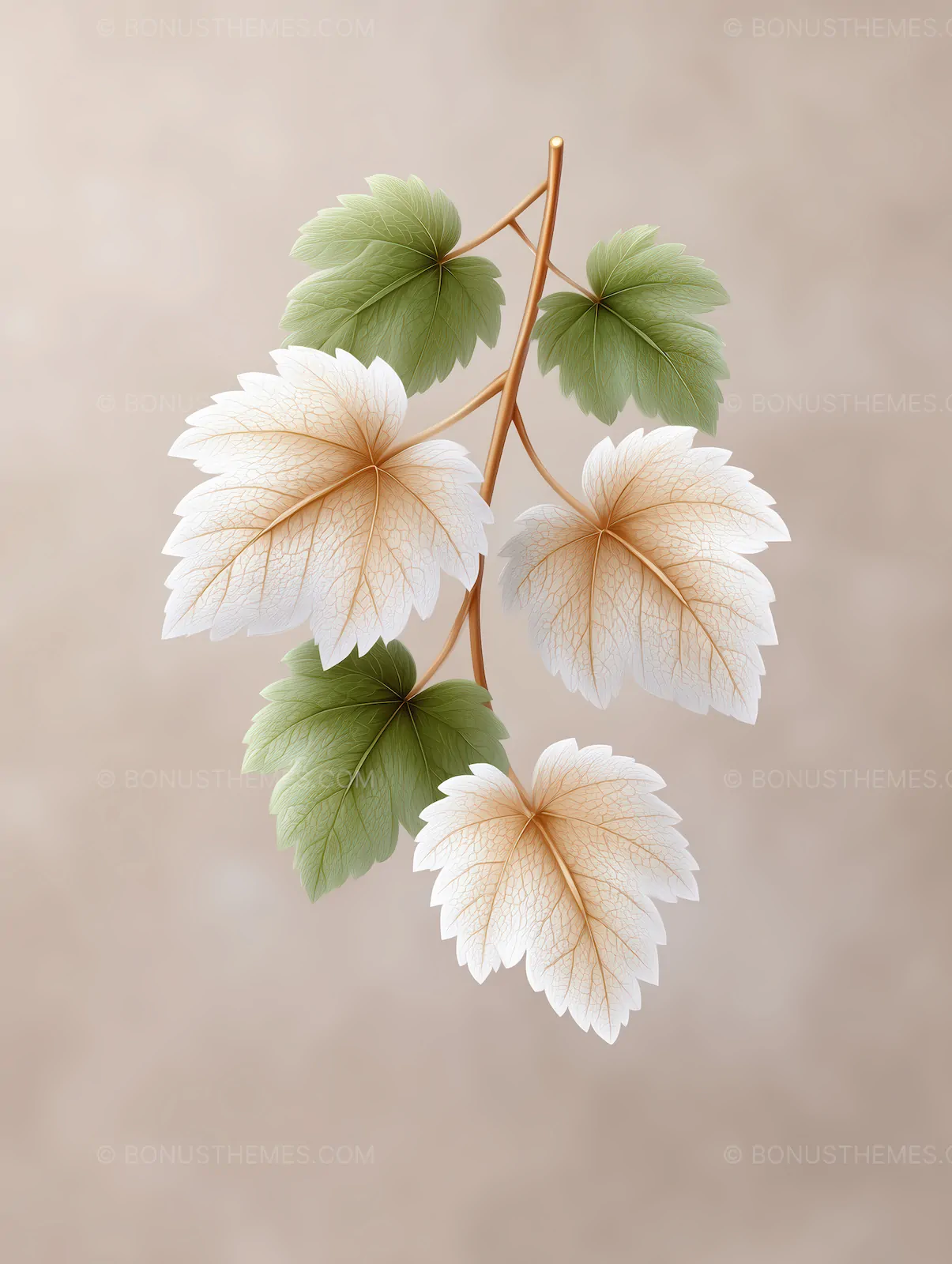 Branch with White and Green Leaves - Subtle Faded Nature | AI Image