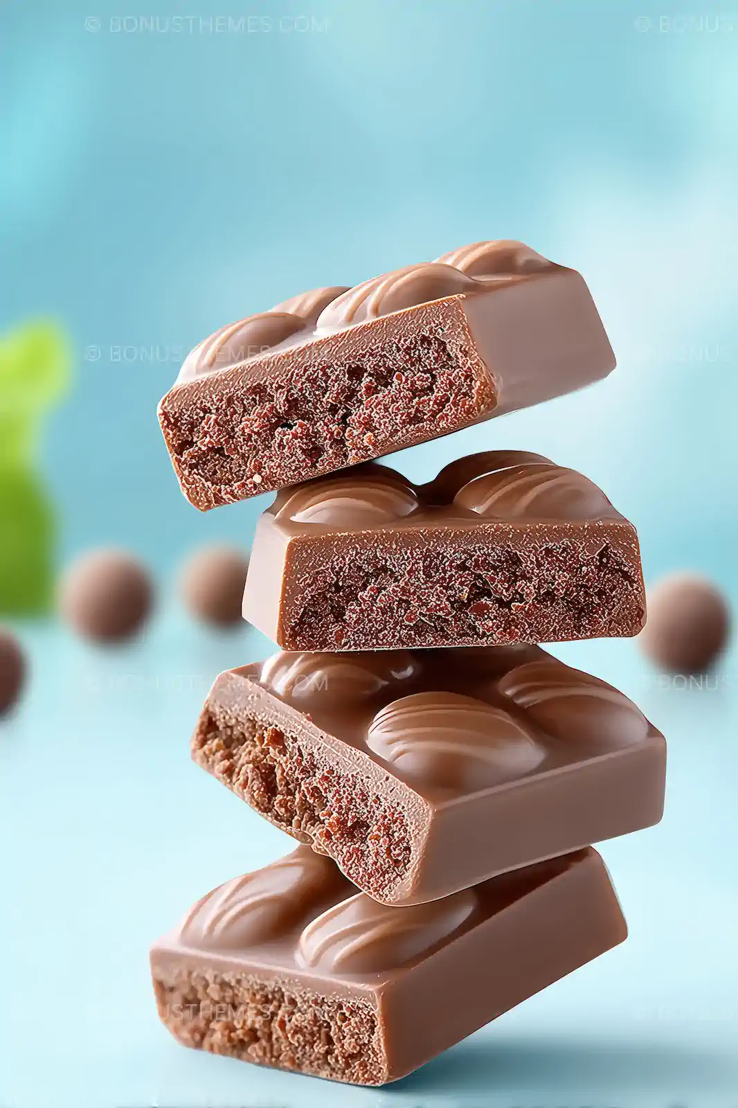 Stack of Bubbly Milk Chocolate Pieces | Aerated AI Generated Gourmet Confectionery Illustration
