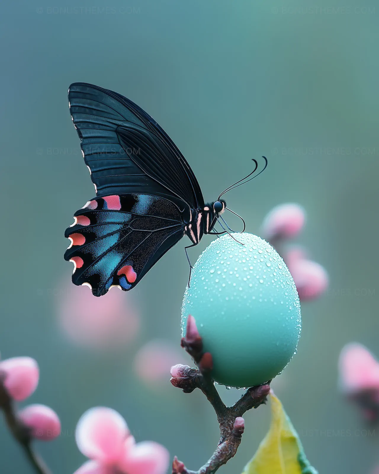 Butterfly on Robin Egg with Morning Dew | Ethereal Spring Nature AI Generated Image