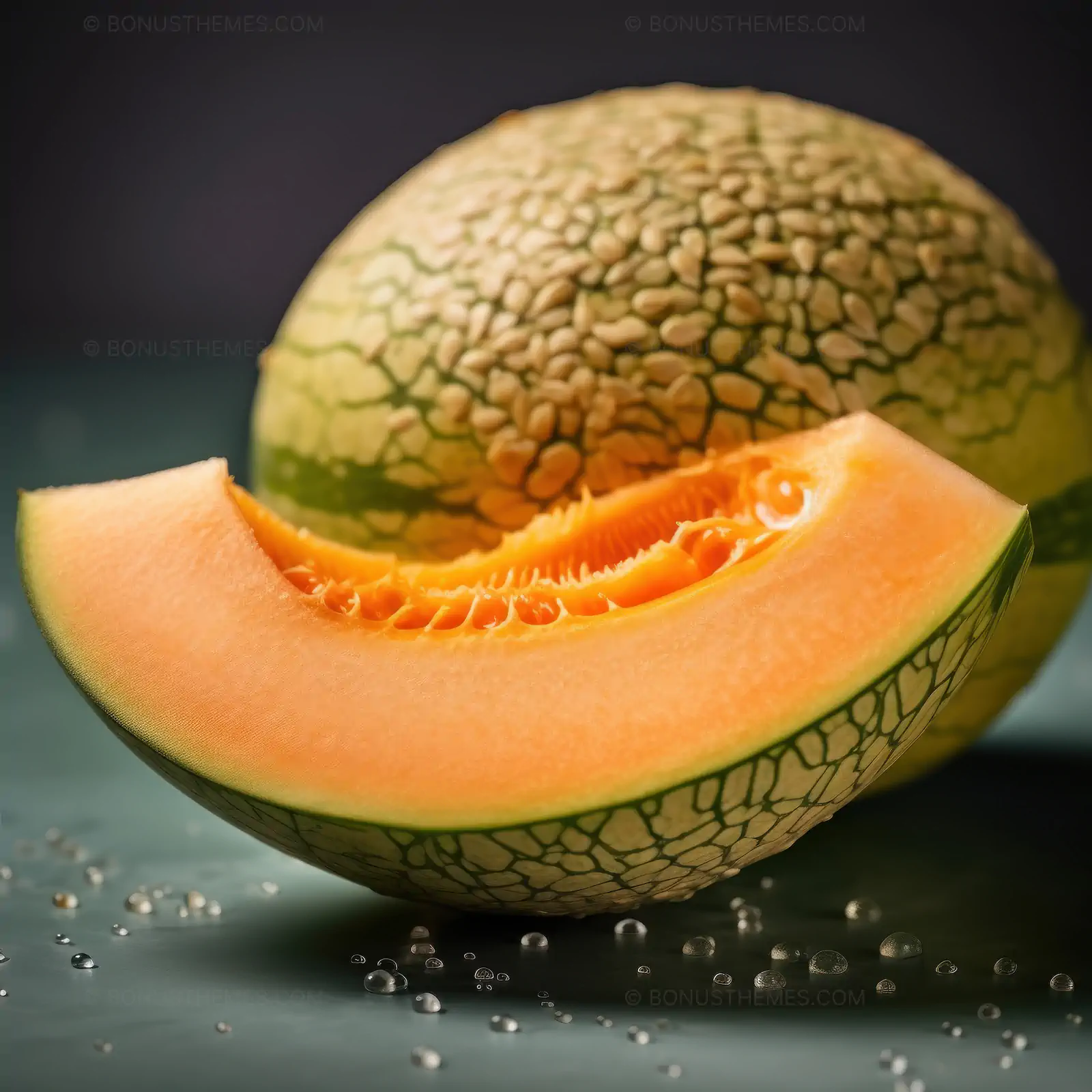 Cantaloupe Slice on Table with Vibrant Juicy Flesh | Fresh Fruit AI Generated Image