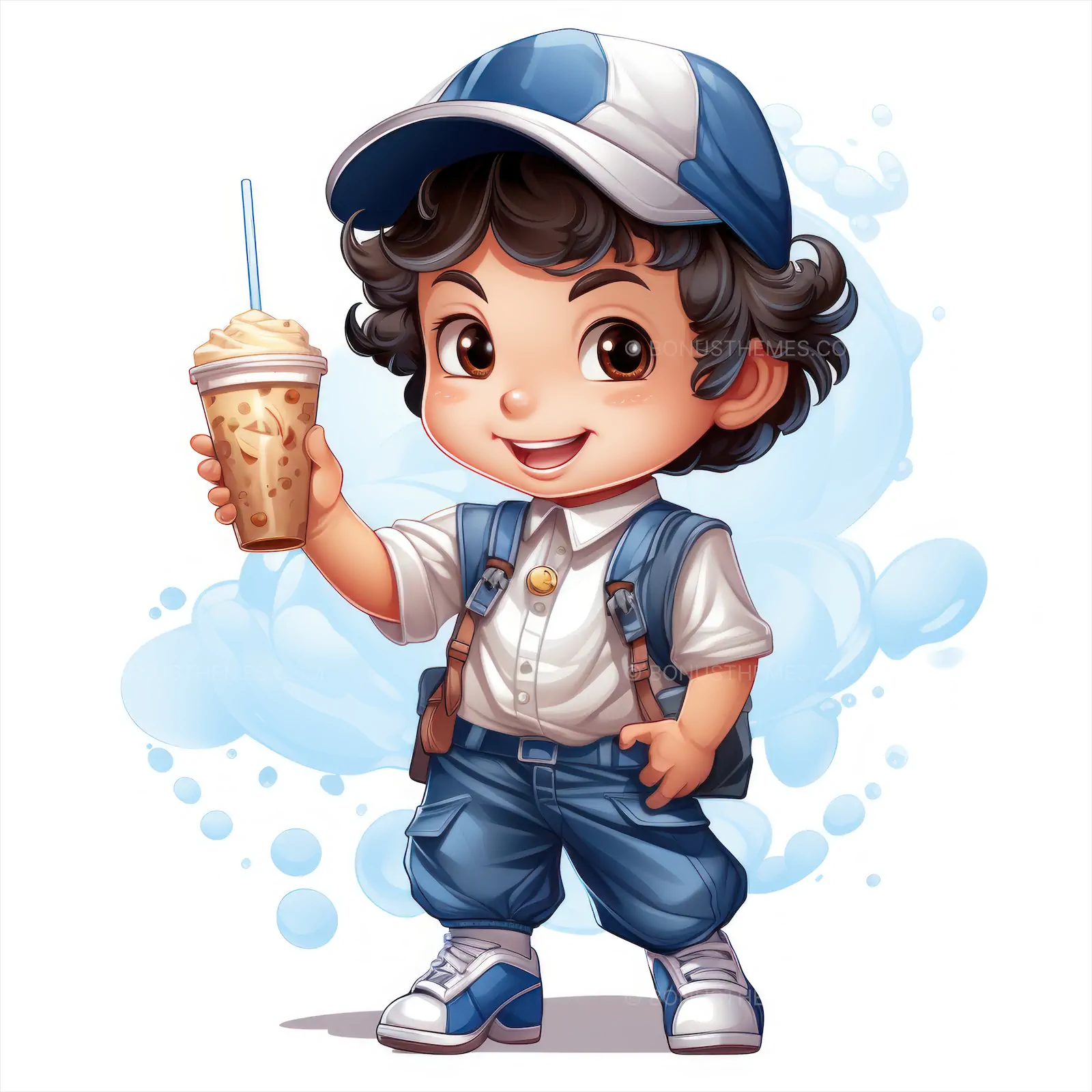 Cartoon Boy Holding a Cup of Milk with Straw | Cheerful AI Generated Children's Illustration