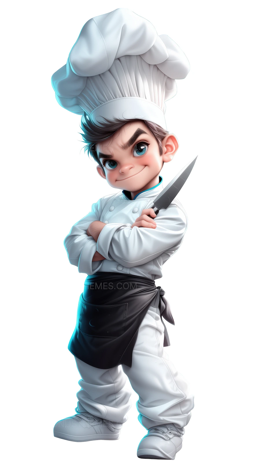 Cartoon Chef Holding Knife and Smiling | Professional Culinary AI Image