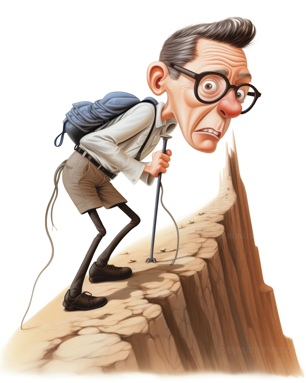 Cartoon Man Climbing Mountain with Backpack | Motivational AI Image