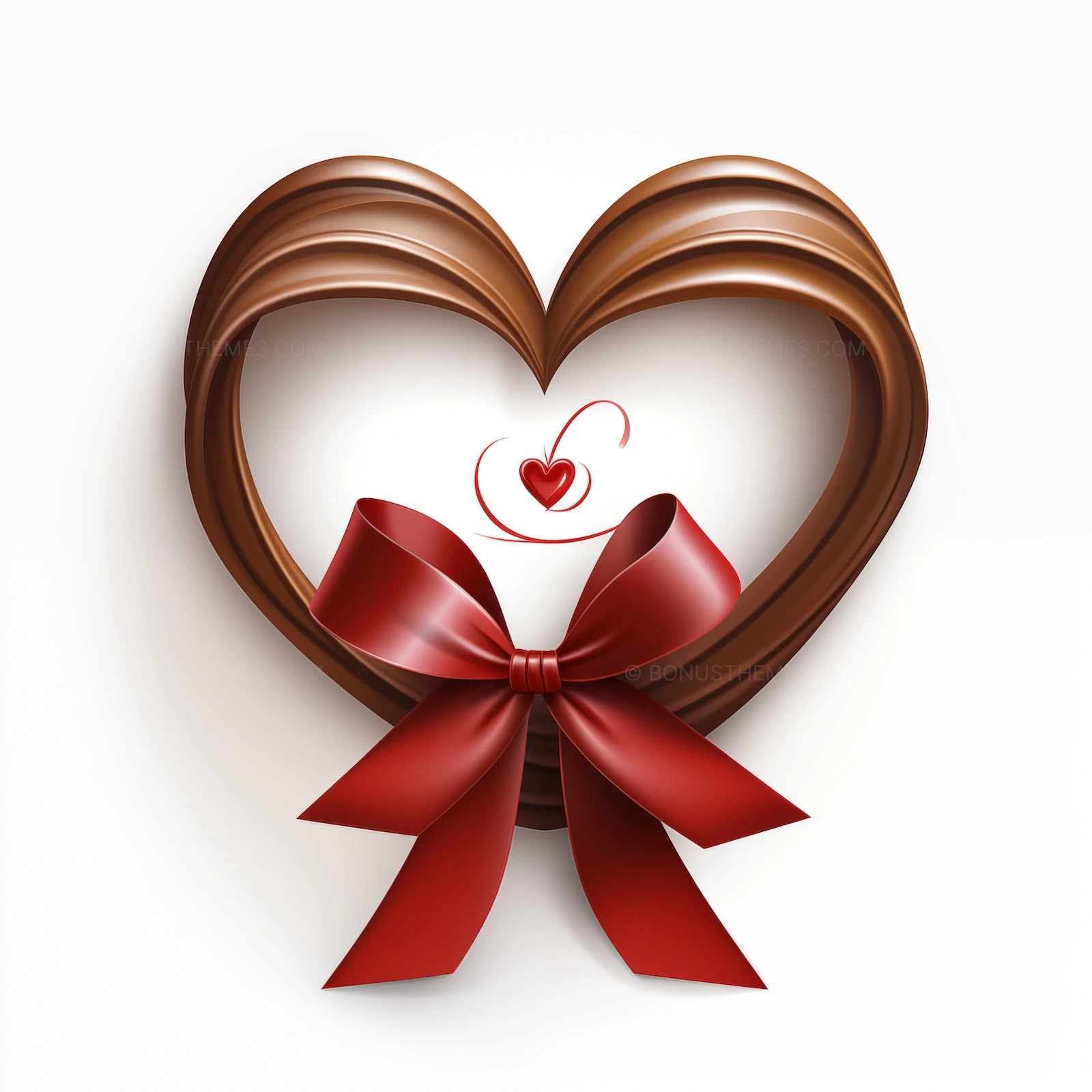 Chocolate Heart with Christmas Red Ribbon | Festive AI Holiday Image