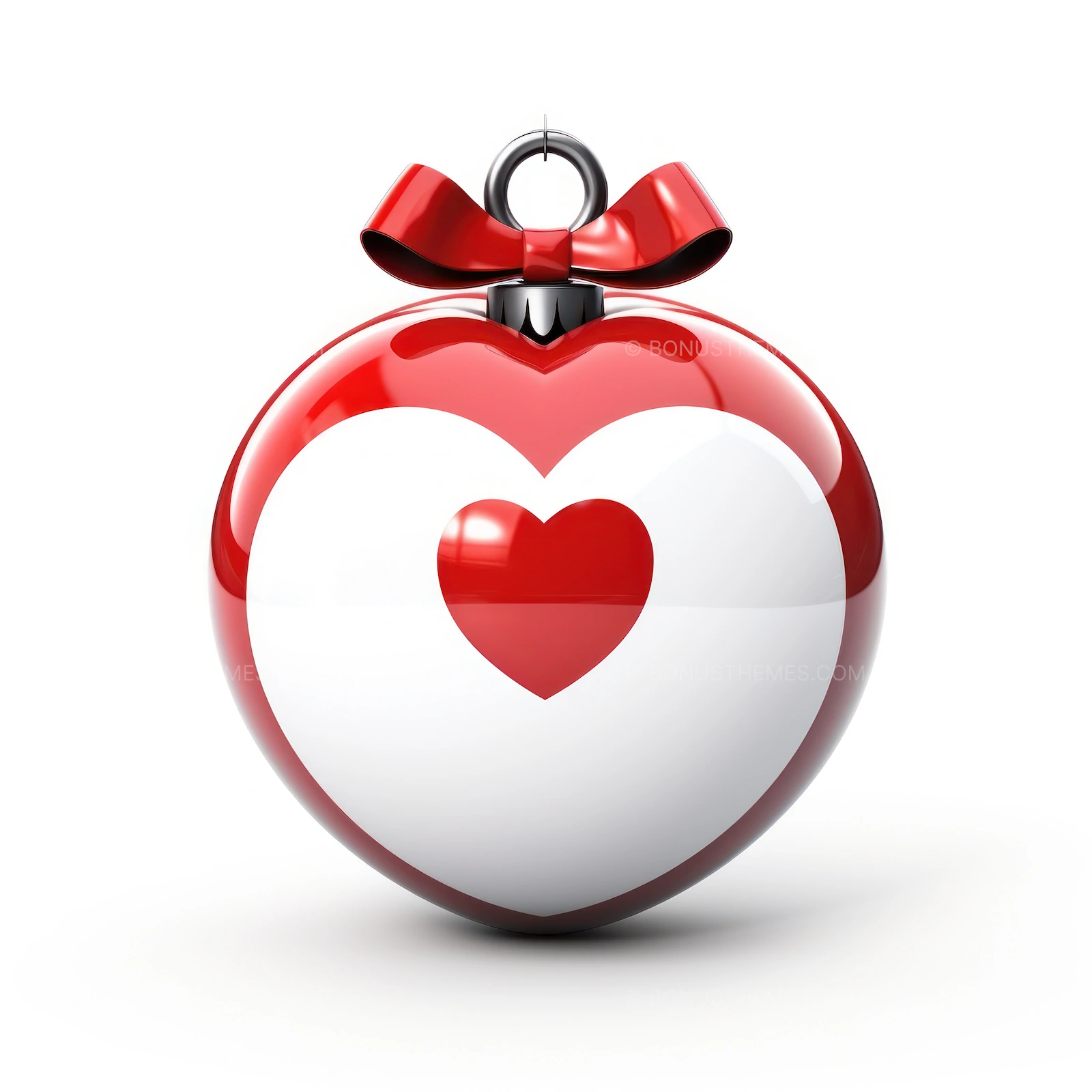 Christmas Ball with Red Heart Design | Elegant AI Festive Ornament Illustration