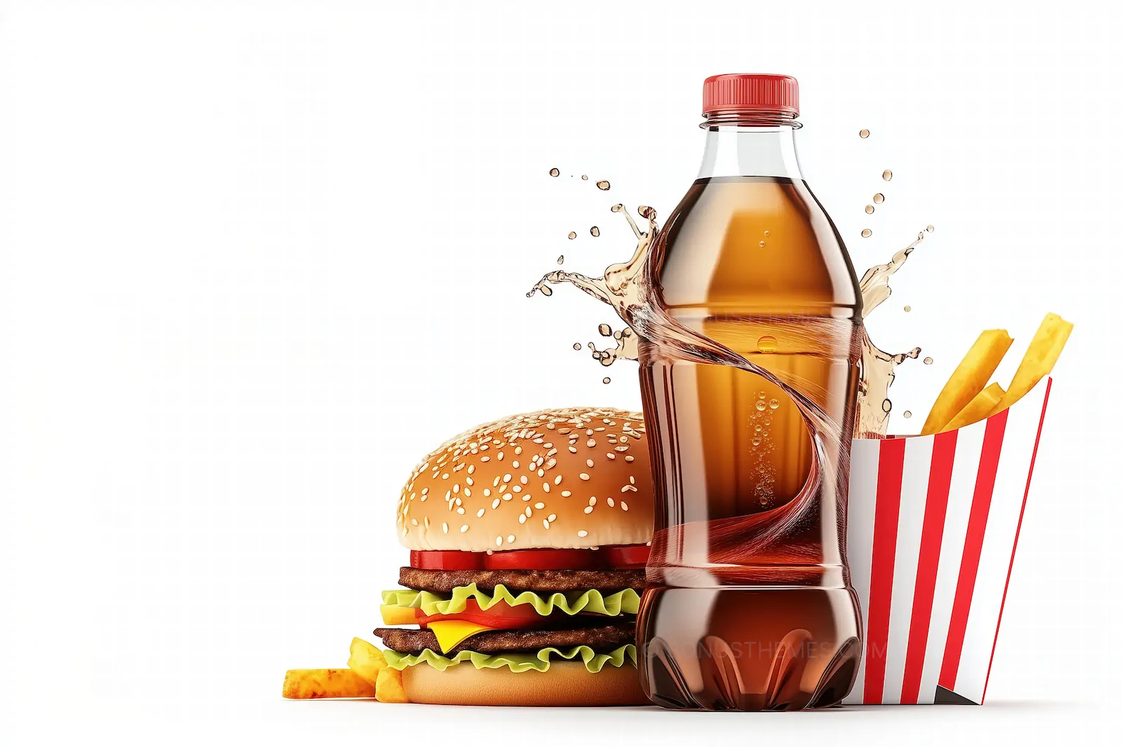 Classic Beef Burger with French Fries and Soda Splash | AI Food Combo