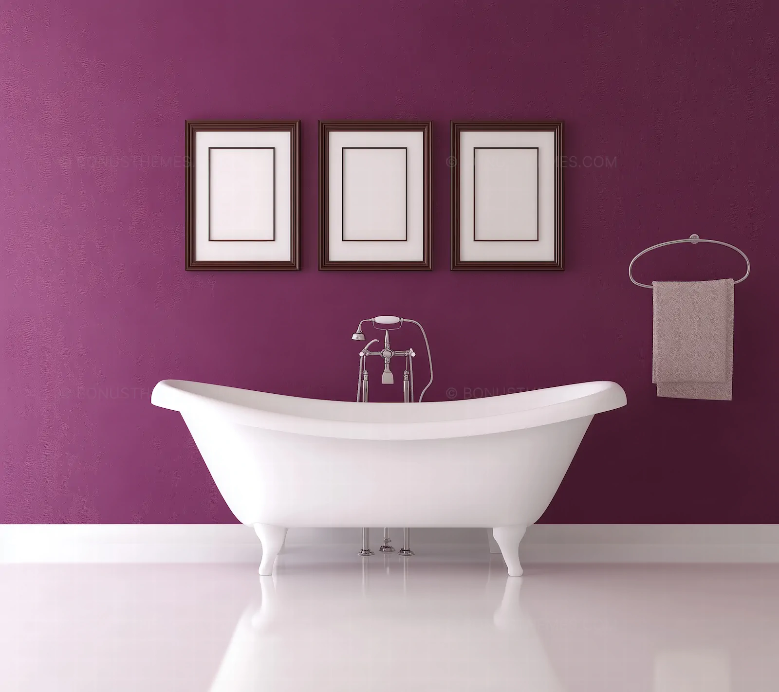 Classic White Clawfoot Bathtub Against Textured Purple Wall | AI Interior Art