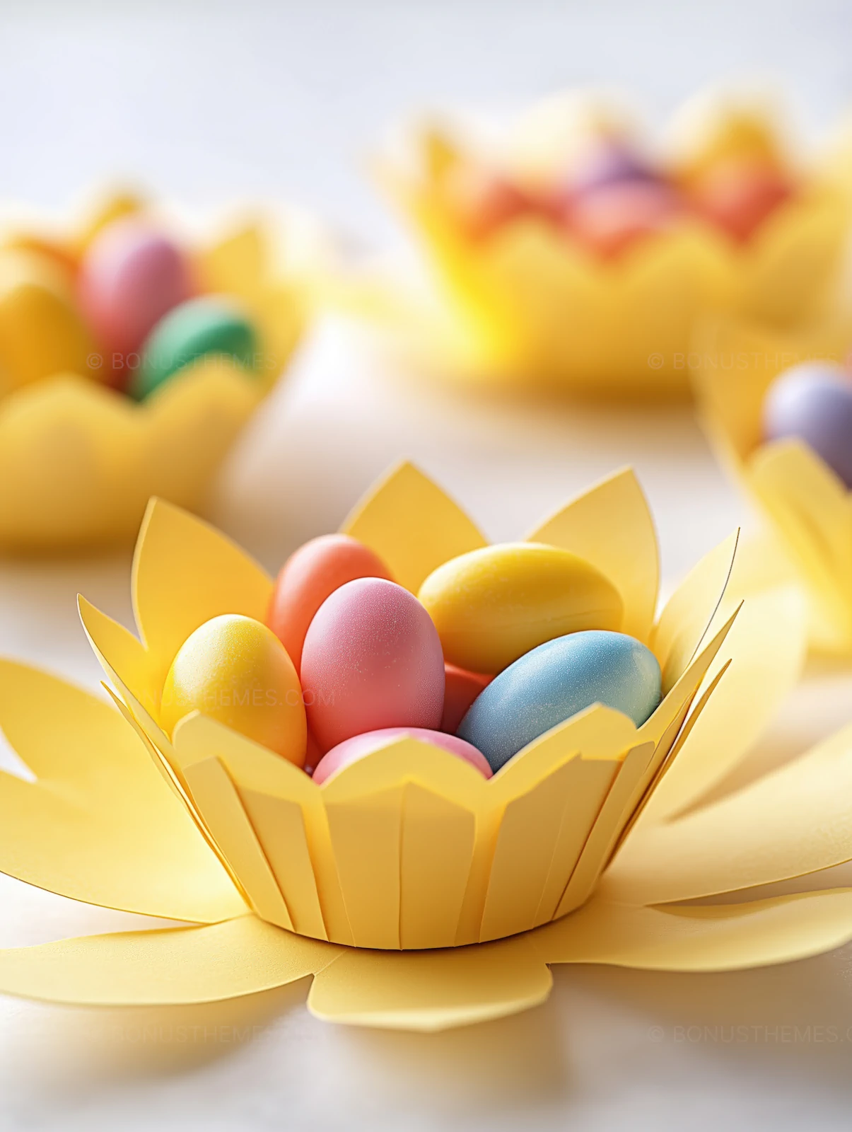 Colorful Easter Eggs in Floral Paper Cups | Festive Spring Holiday AI Generated Image