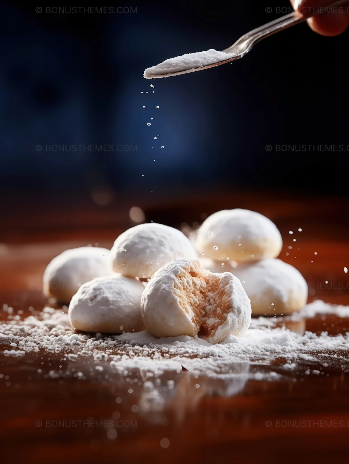 Cookies with Powdered Sugar on Rustic Wooden Table | Food AI Image