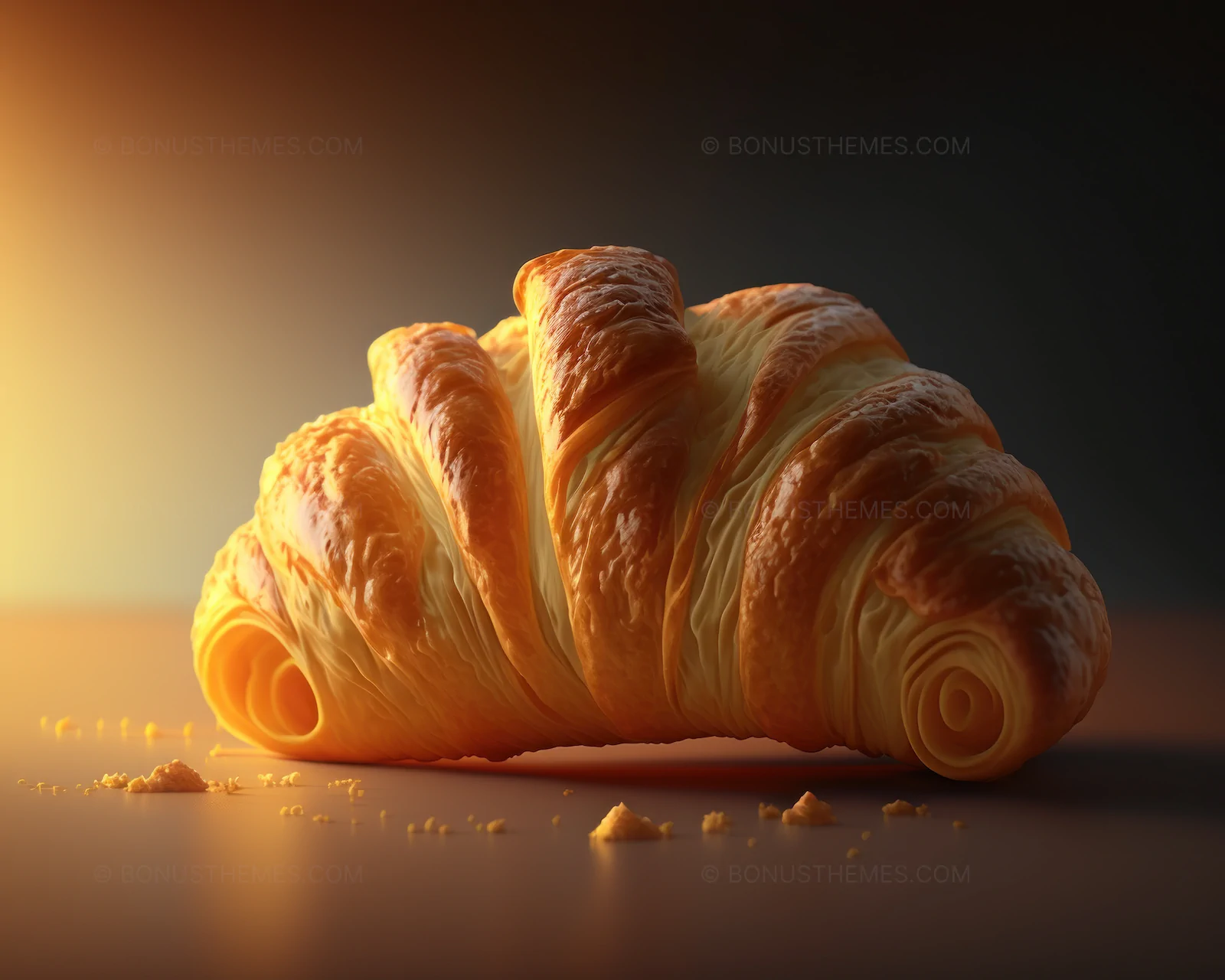 Freshly Baked Croissant with Warm Golden Light | Premium AI Generated Pastry Image