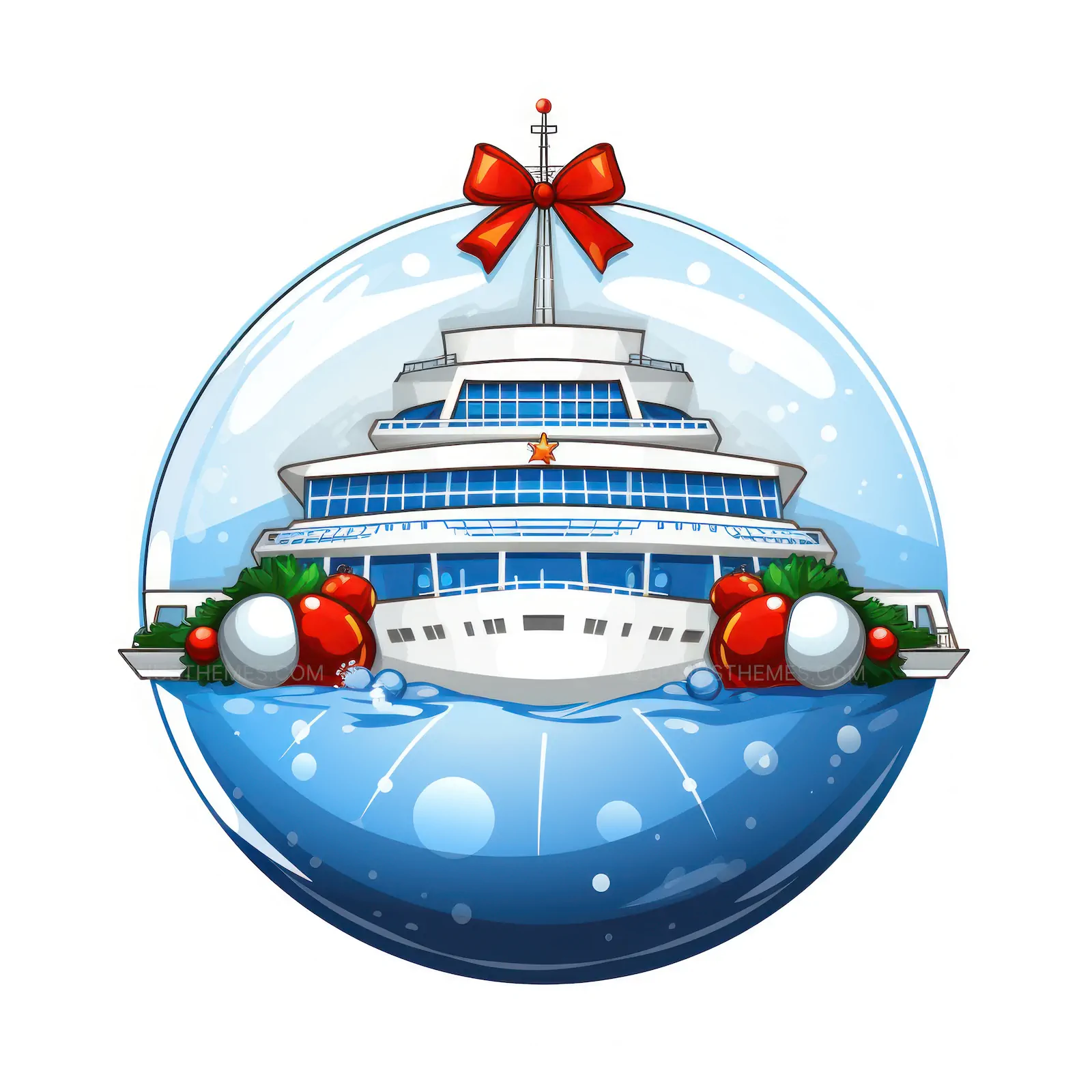 Cruise Ship in the Christmas Ball - AI Generated Luxury Holiday Ornament Image