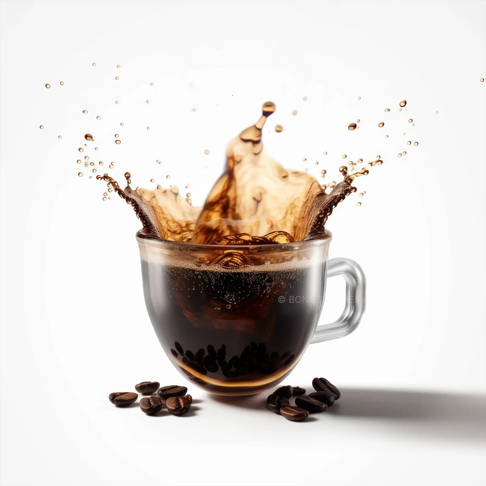 Cup of Coffee with Water Splash and Coffee Grounds | AI Beverage Image