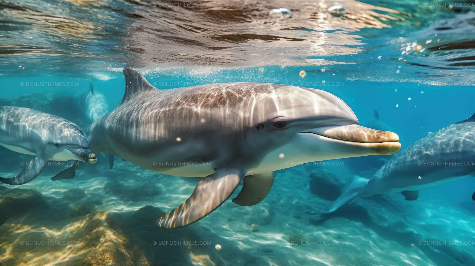Dolphin Swimming with Others in Clear Ocean | Vibrant AI Generated Wildlife Image