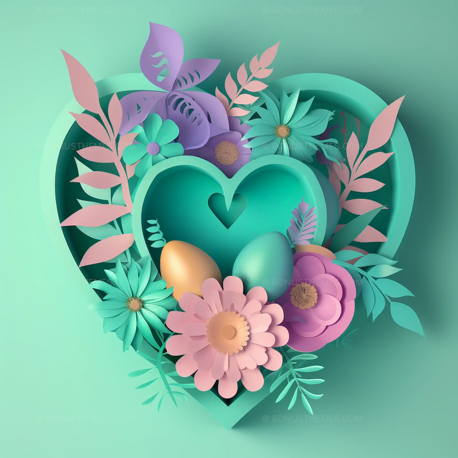 Easter Heart with Paper Cutouts - AI Holiday Illustration | Festive Spring Design