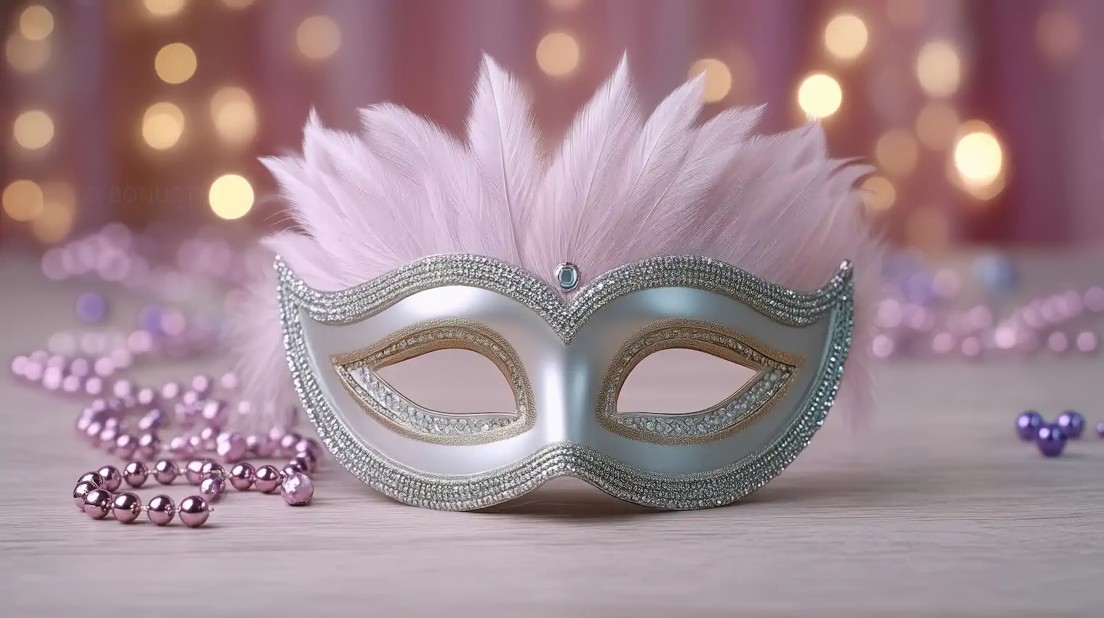 Elegant Venetian Masquerade Mask with Pink Feathers | AI Event Image