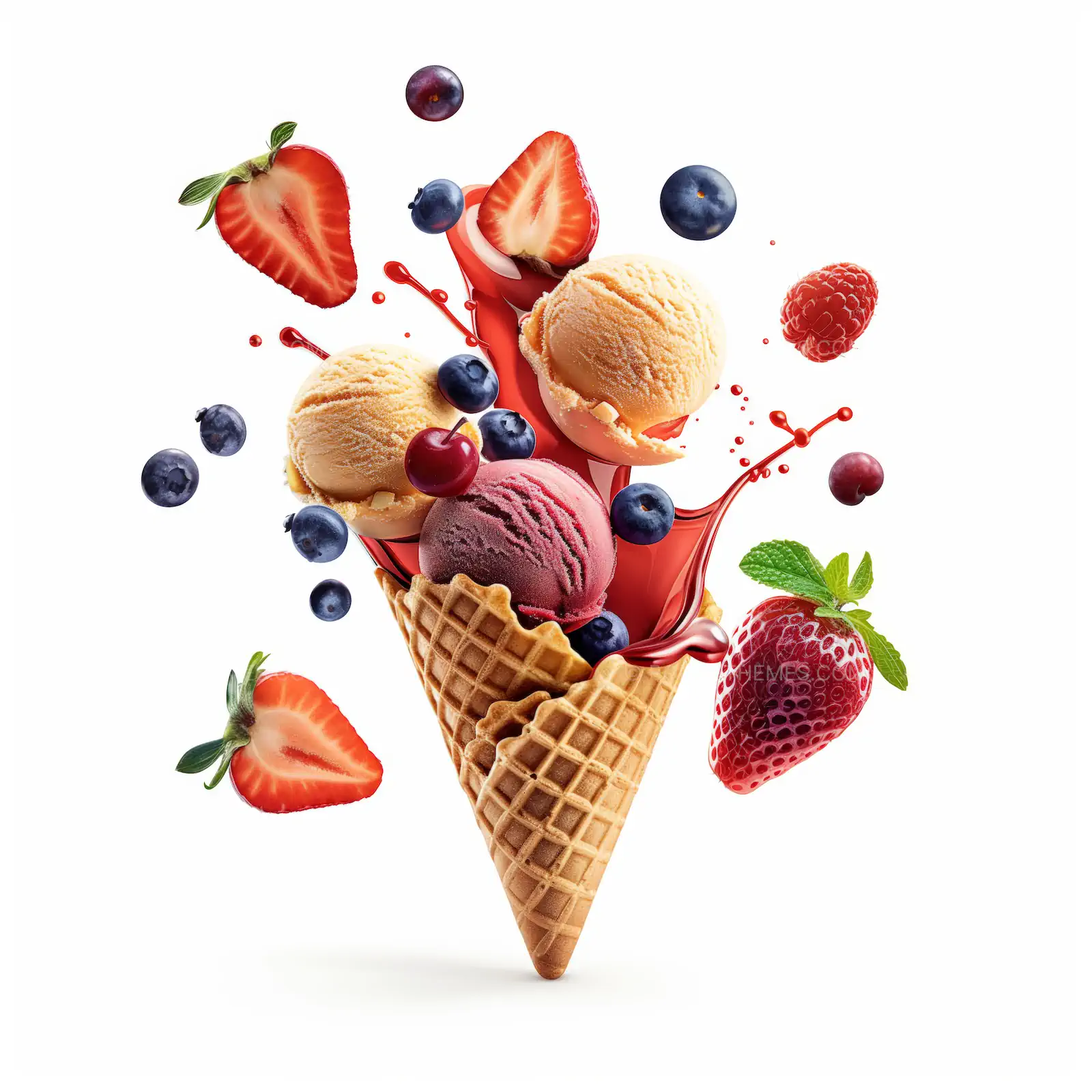 Flying Fruit Delight - Colorful Ice Cream Explosion | Creative Food AI Image