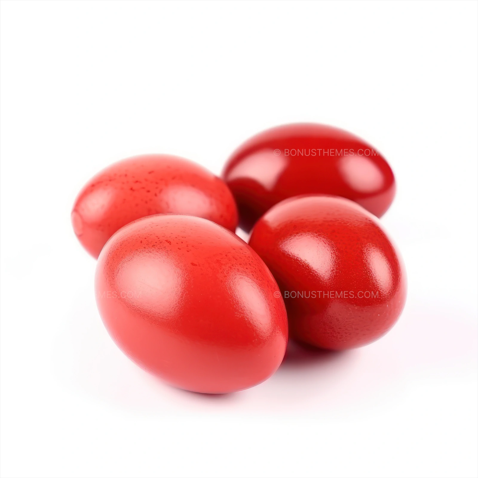 Four Red Easter Eggs on White Background | Minimalist Festive AI Generated Image