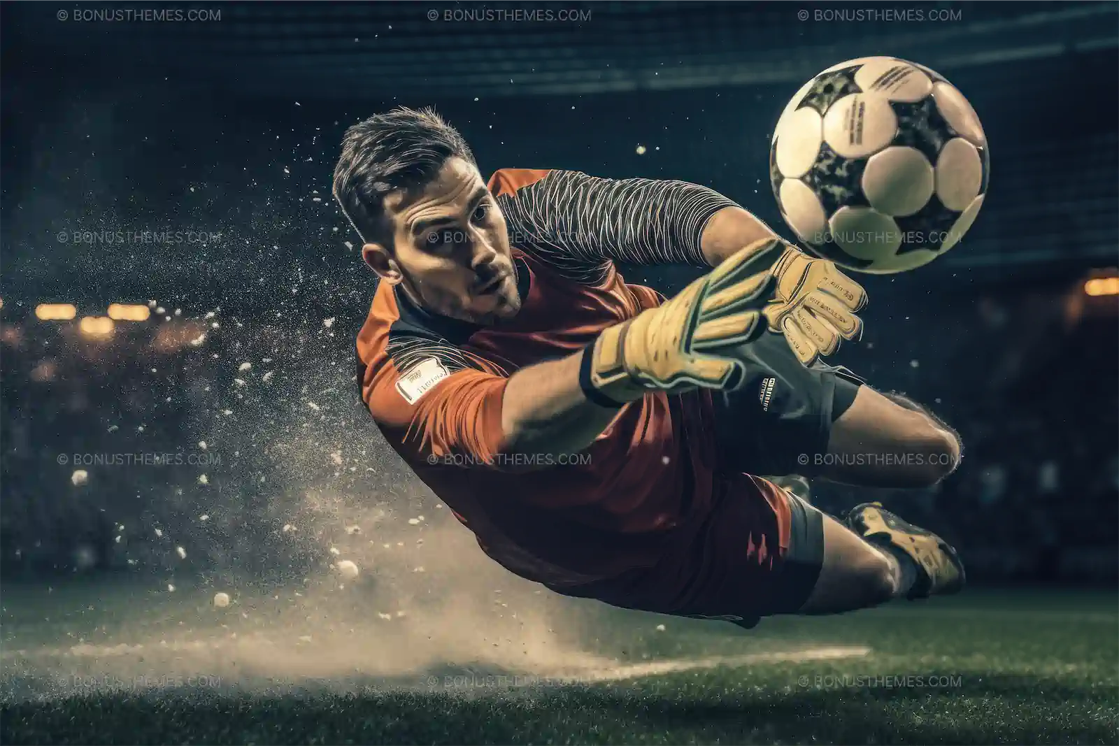 Goalkeeper Leaping Mid-Air to Catch Soccer Ball - Dynamic AI Generated Sports Action Image