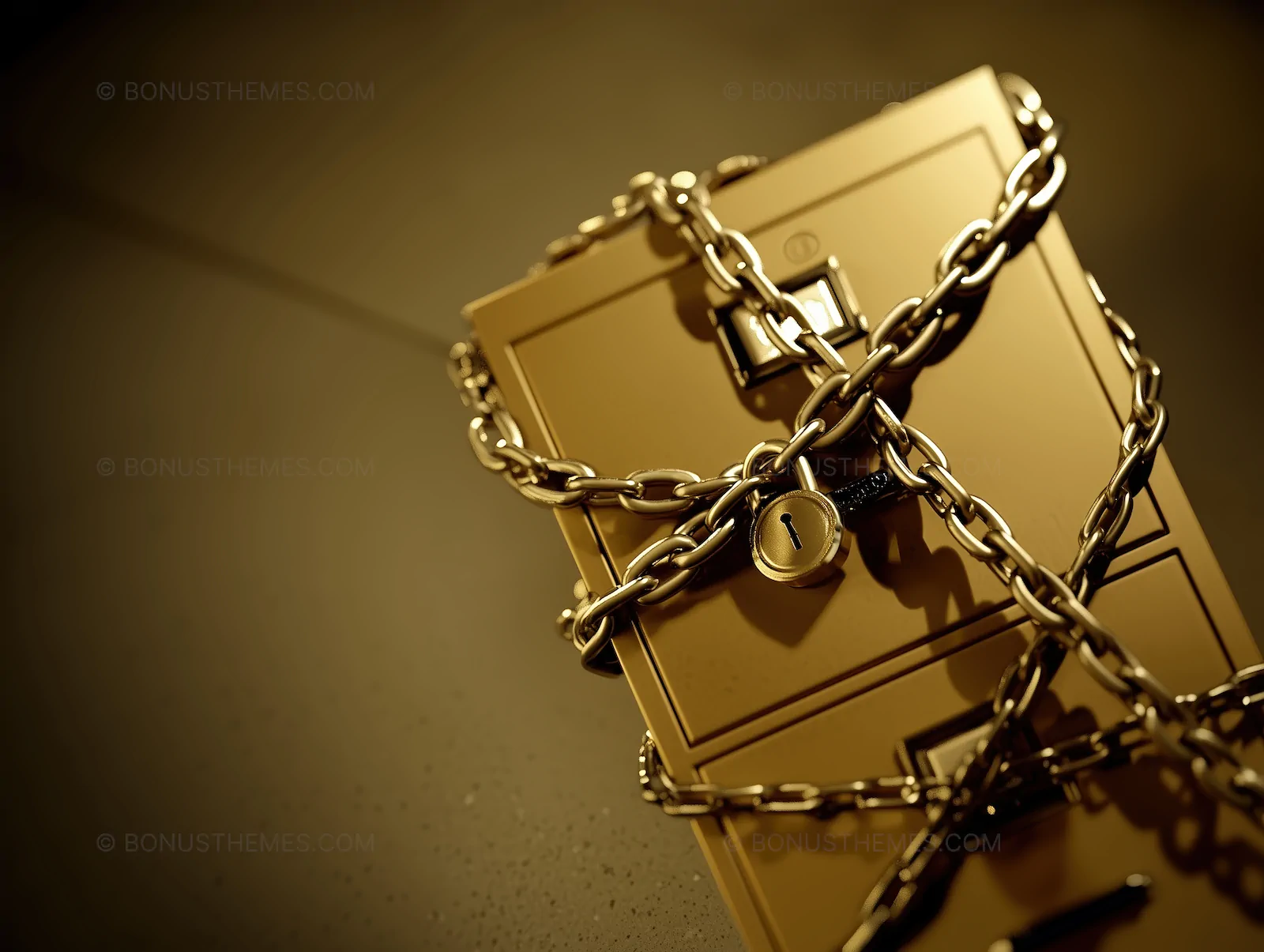 Gold Box Secured with Locked Chain | Security & Protection AI Image