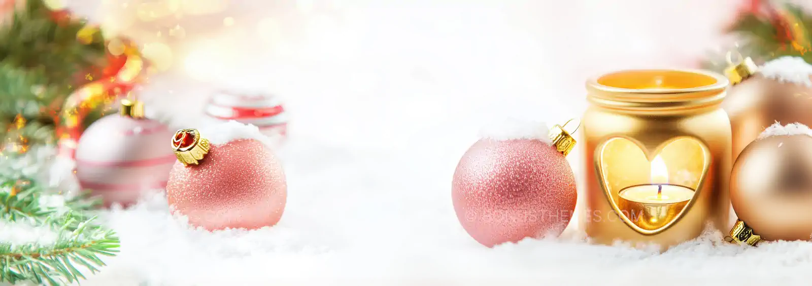 Gold Candle Holder with Pink and Gold Ornaments | Cozy Christmas AI Image