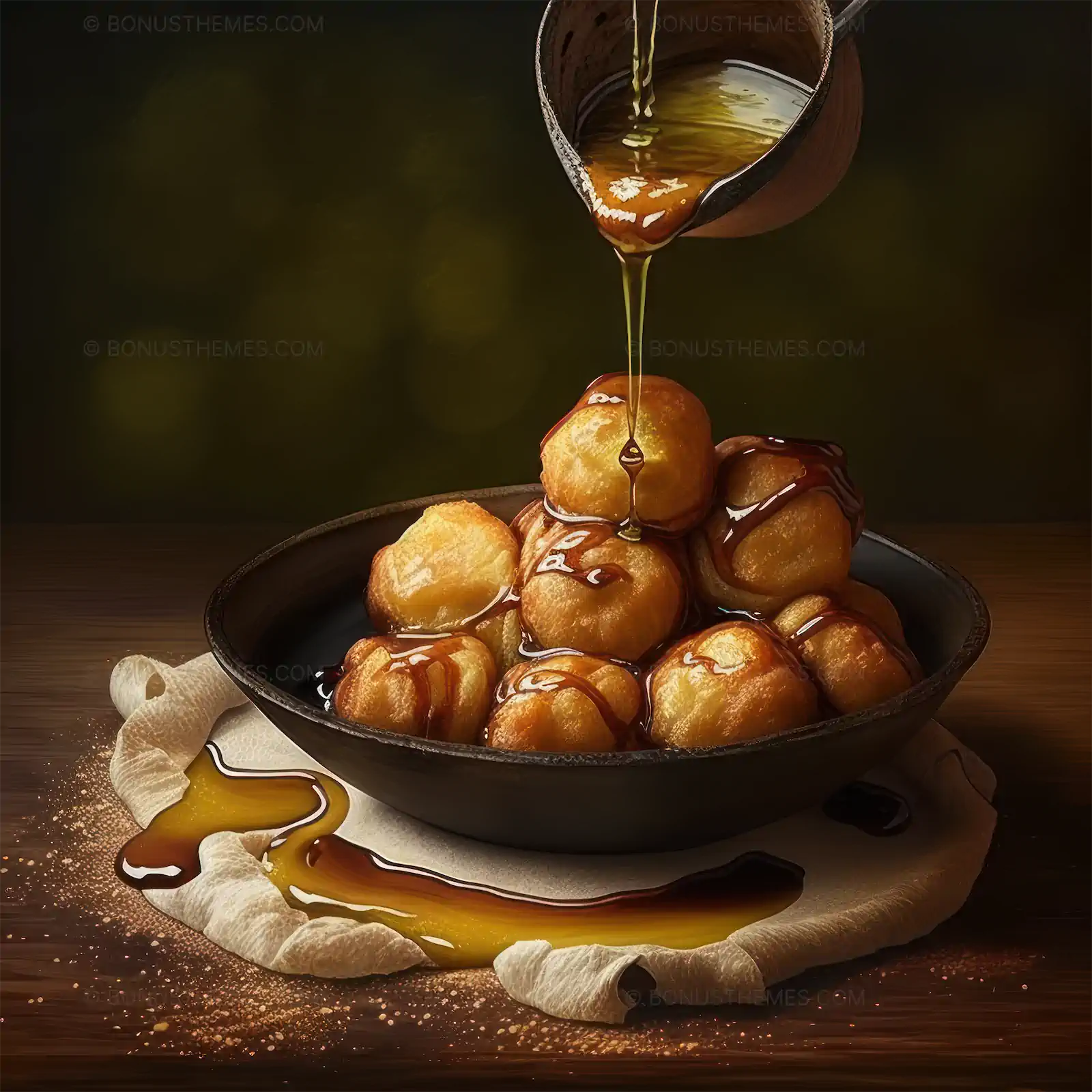 Fried Dough Balls Drizzled with Honey and Cinnamon | Authentic AI Generated Greek Loukoumades Image