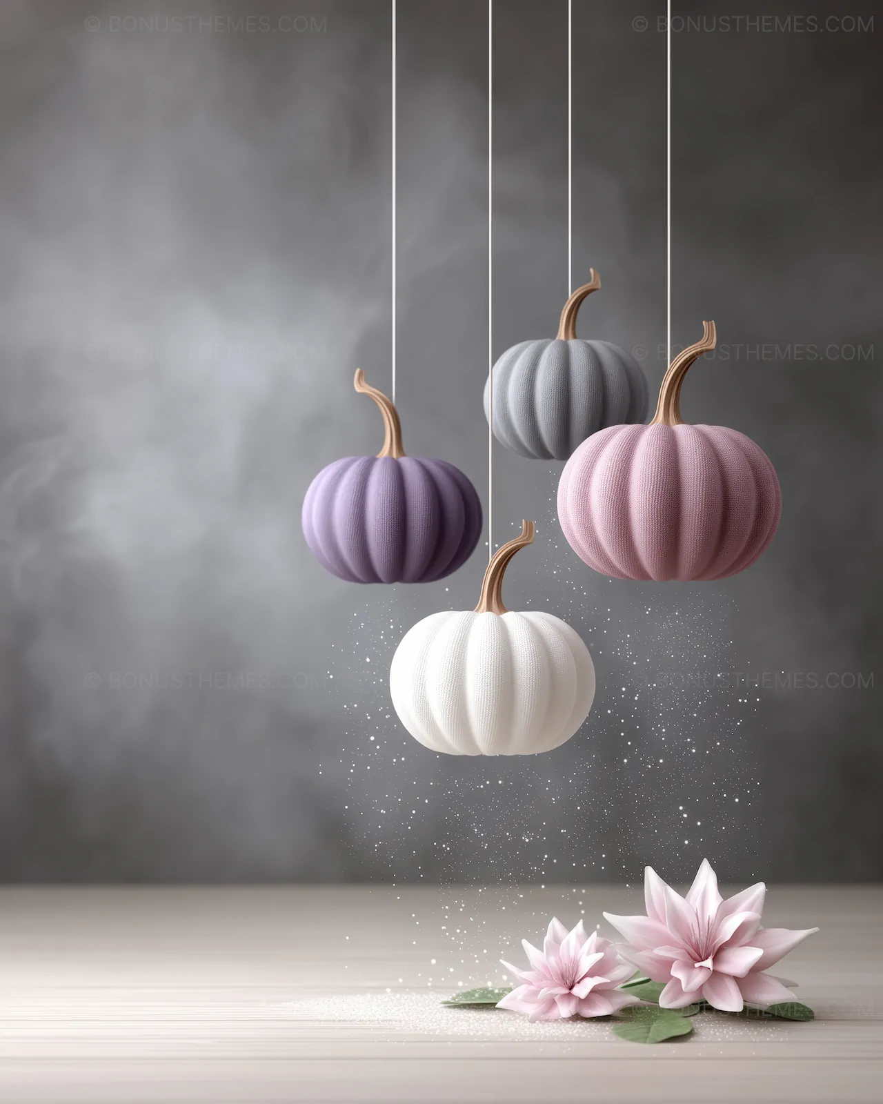 Hanging Thanksgiving Pumpkins with Purple Accent | Festive Autumn AI Image