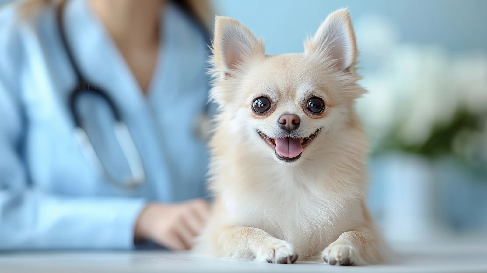 Happy Long-Haired Chihuahua at Veterinary Clinic | Pet Health AI Image