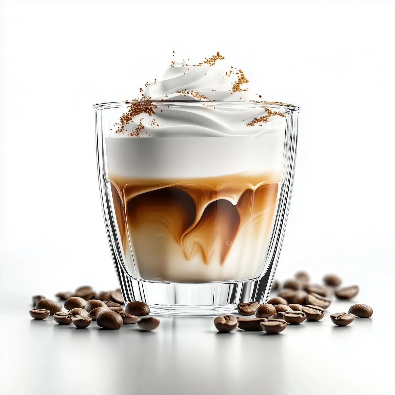 Iced Coffee Macchiato with Whipped Cream & Coffee Beans | AI Image