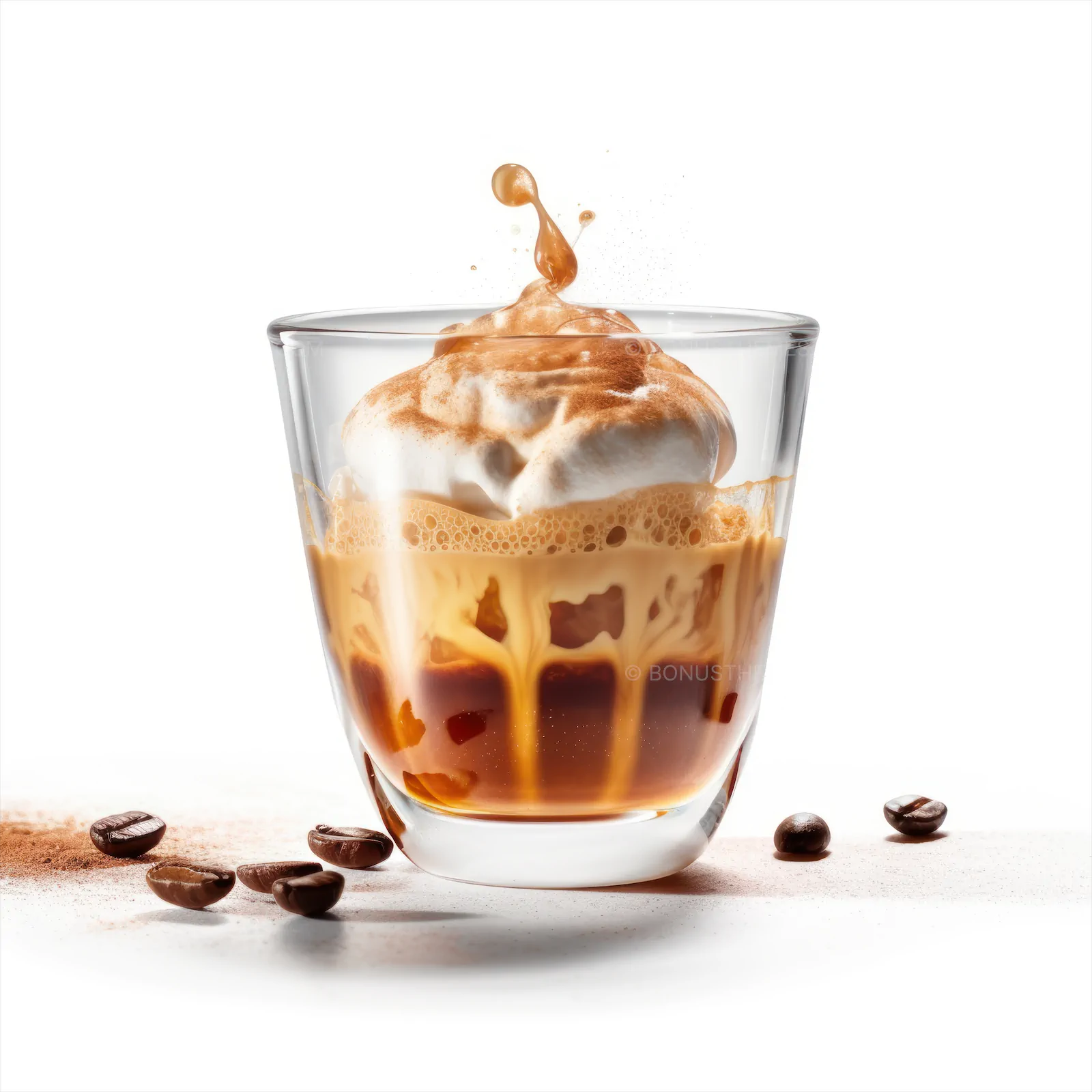 Cup of freshly affogato coffee on a crisp white background