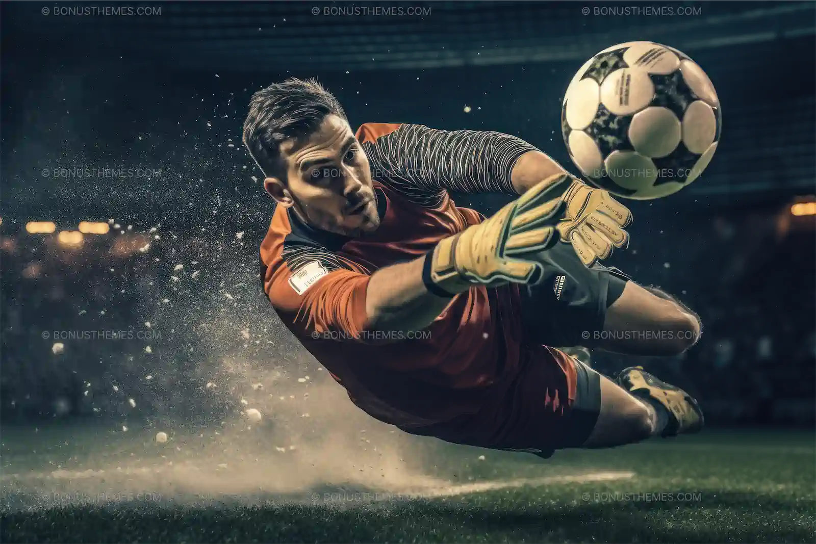 The goalkeeper saves the soccer ball
