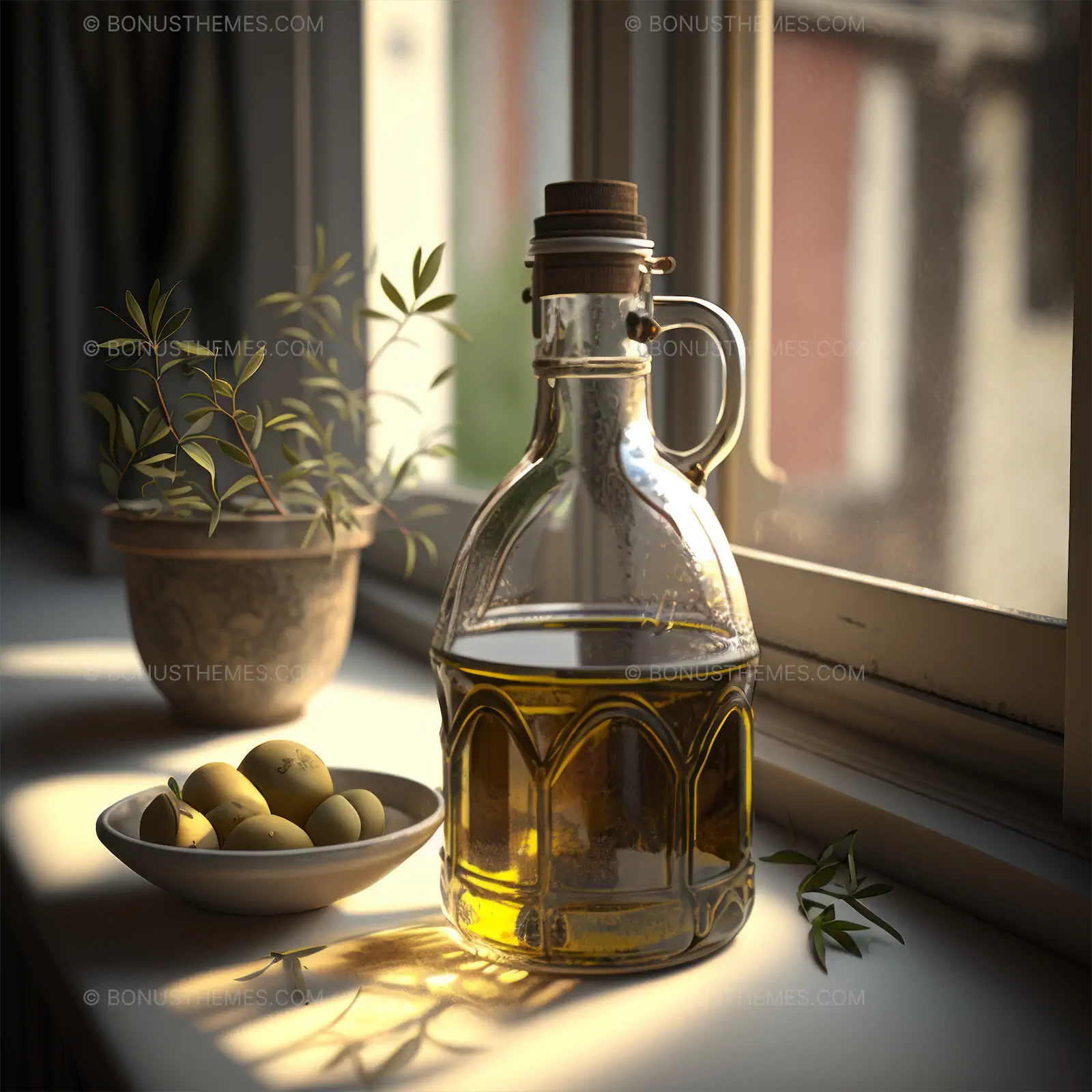 Oil bottle with olives