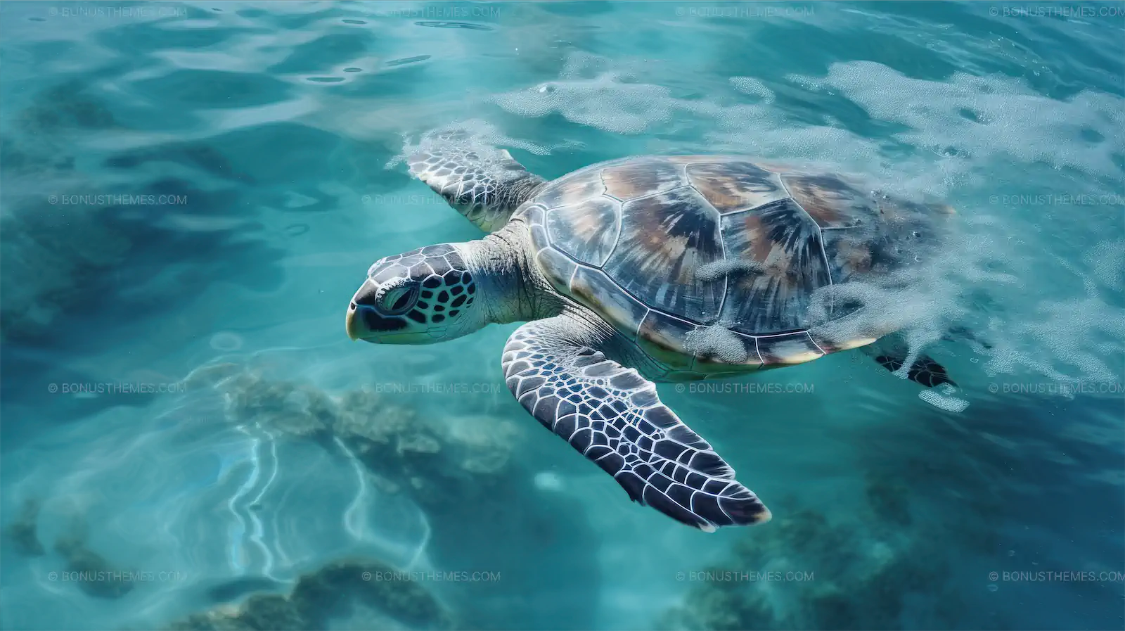 Aegean wildlife, sea turtle swimming in the sea