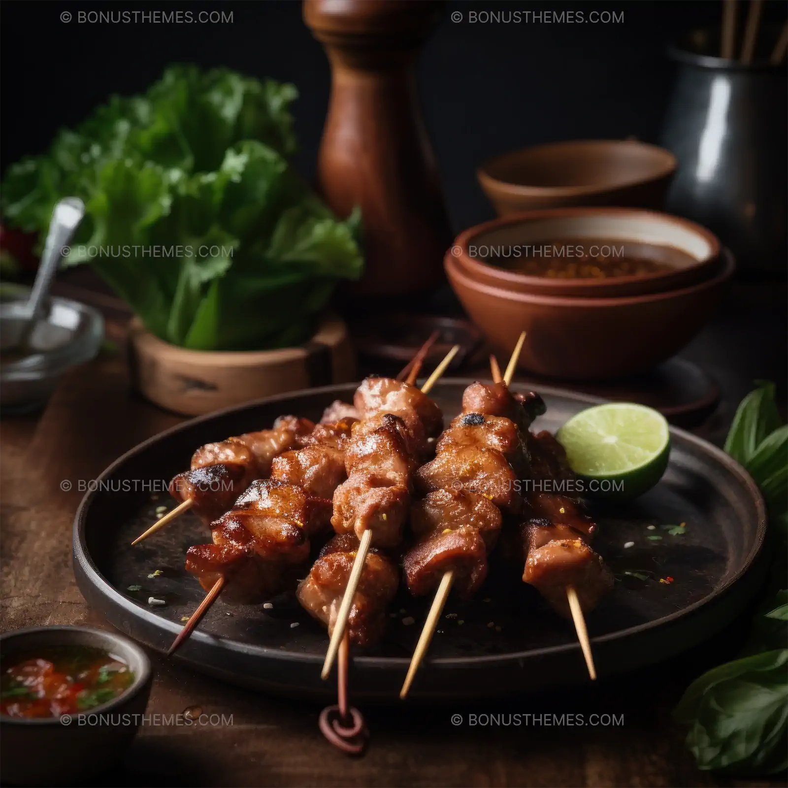 Grilled meat skewers in a plate