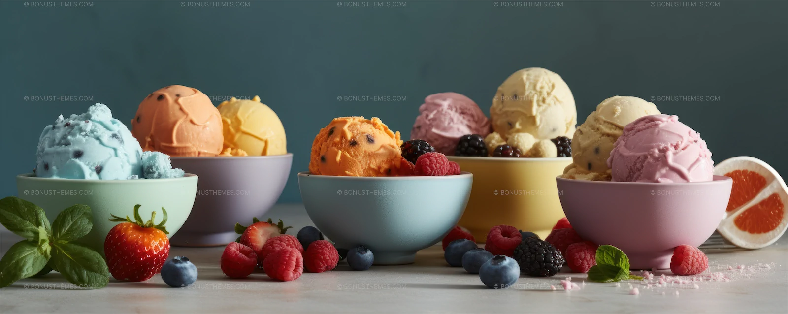 Assorted flavors of creamy and velvety ice cream
