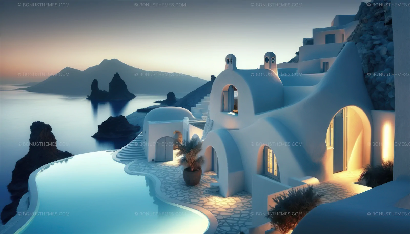 Modern cycladic architectural villa on Santorini island