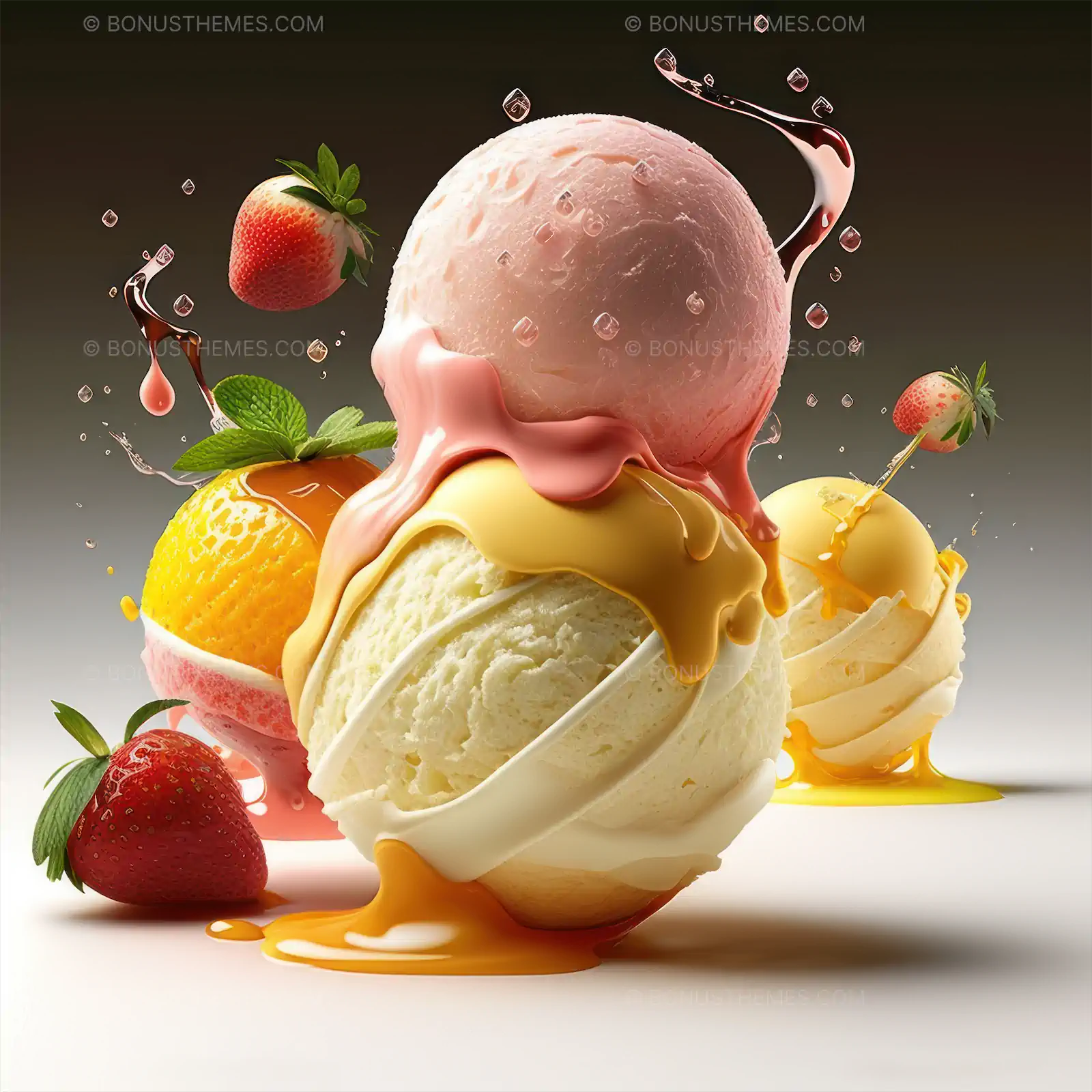 Ice cream balls with fruits