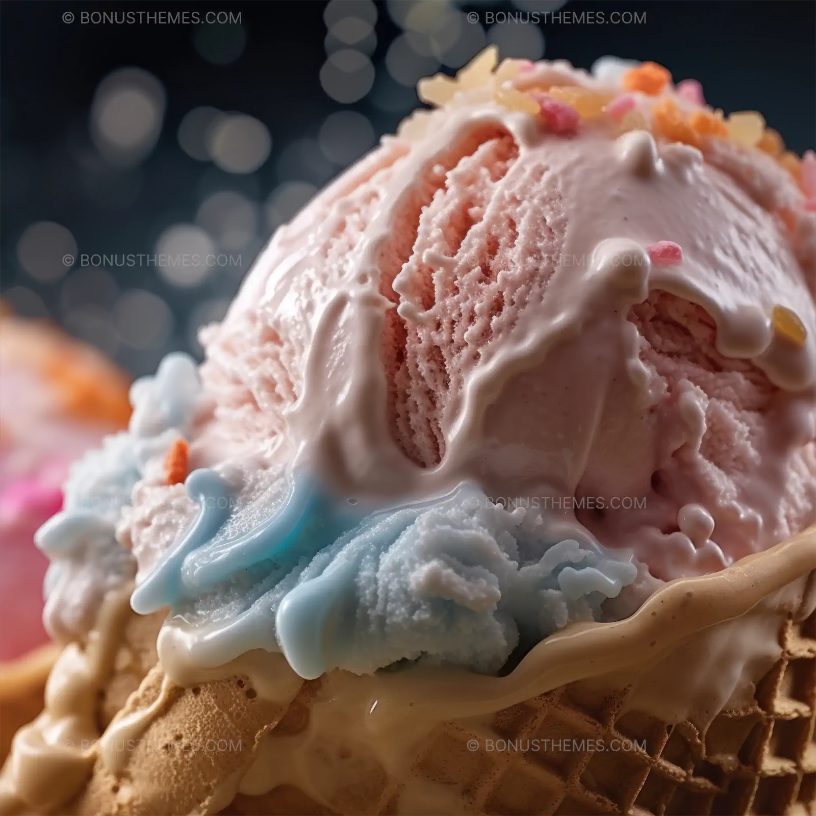 Close up view of strawberry ice cream cone
