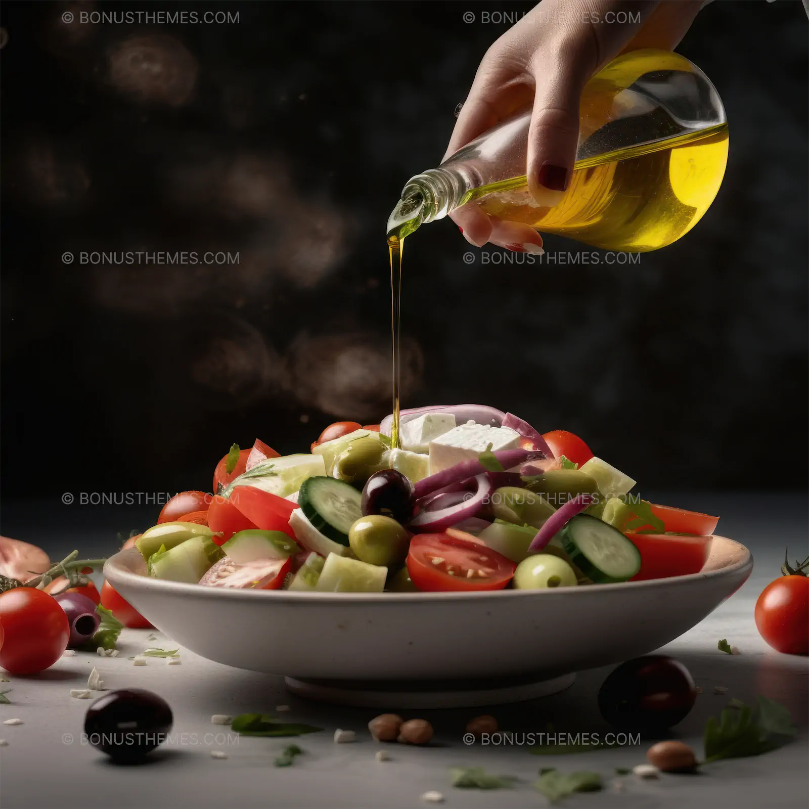 Greek salad with olives in a bowl