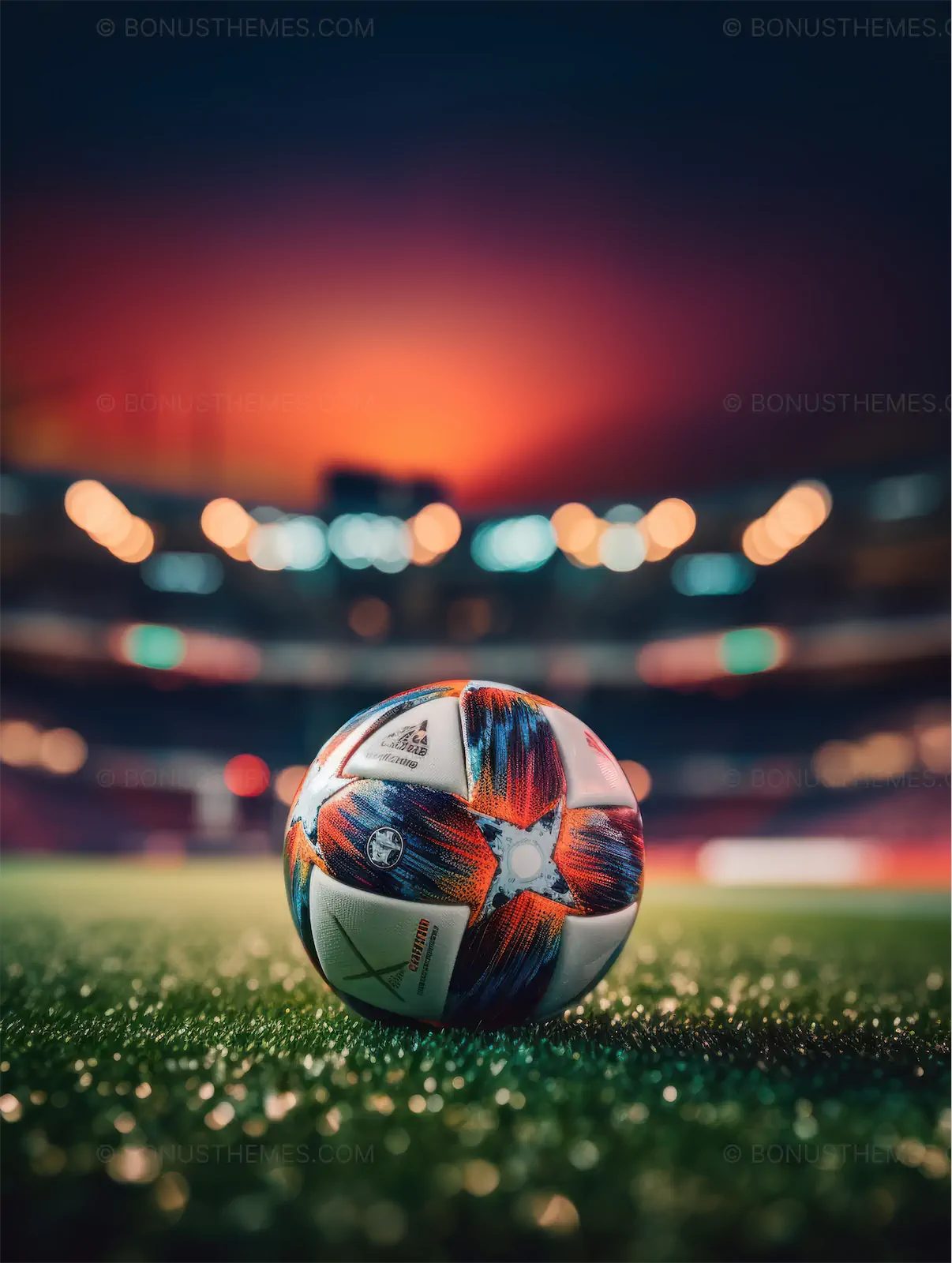 Soccer ball on the grass with bokeh effect