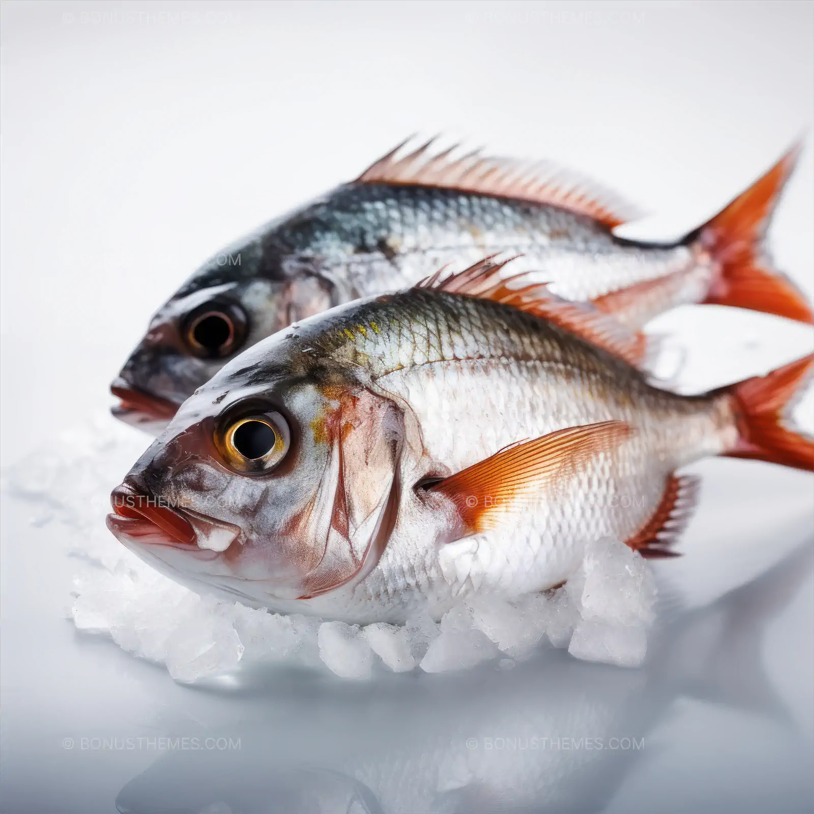 Two fresh fish on ice
